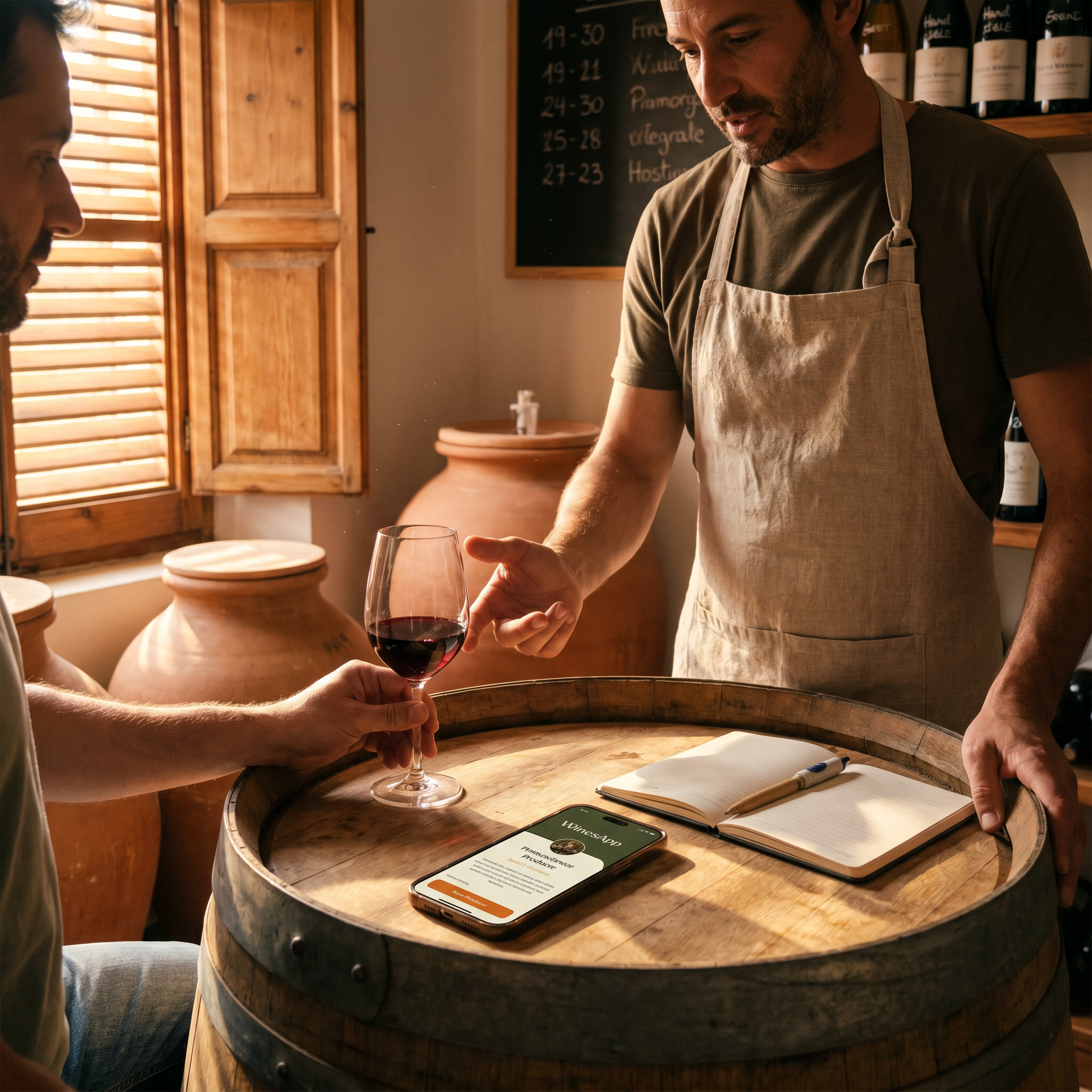 Casal utiliza a WinesApp durante uma experiência de vinho